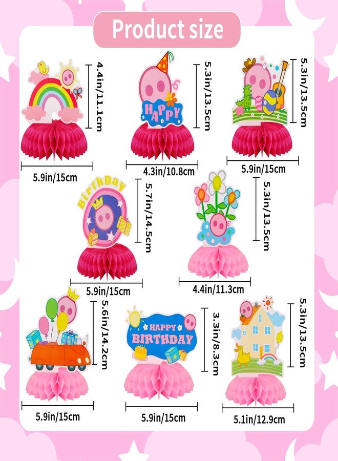 TONIFUL Happy Birthday Pink Pig Themed Table Honeycomb Centerpieces,Double Sided Cartoon Pig Table Topper Decor for Girl Birthday Party Supplies Party Decorations (8 Pcs) - Image 2